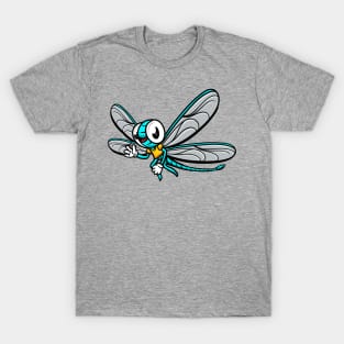 Cute Anthropomorphic Human-like Cartoon Character Dragonfly in Clothes T-Shirt